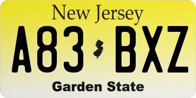 NJ license plate A83BXZ