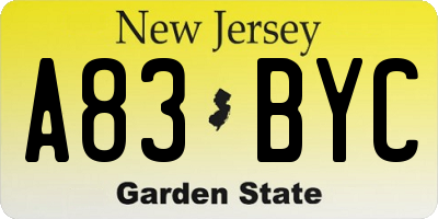 NJ license plate A83BYC