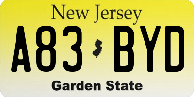 NJ license plate A83BYD