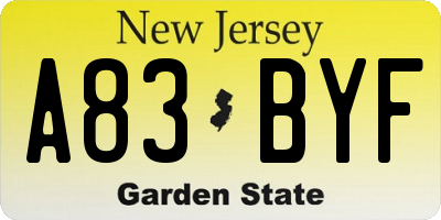 NJ license plate A83BYF
