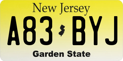 NJ license plate A83BYJ