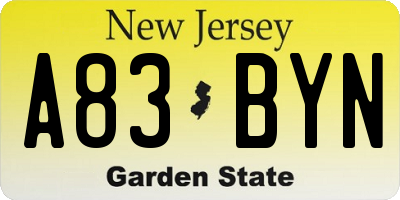 NJ license plate A83BYN