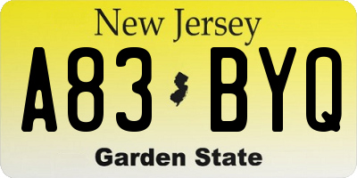 NJ license plate A83BYQ