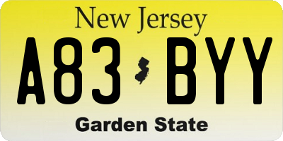 NJ license plate A83BYY