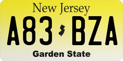 NJ license plate A83BZA