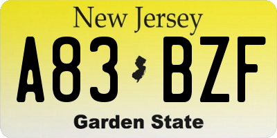 NJ license plate A83BZF