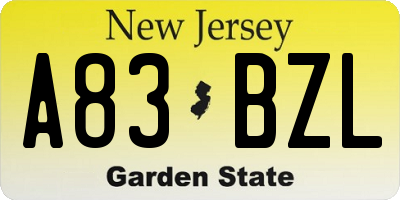 NJ license plate A83BZL