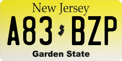 NJ license plate A83BZP