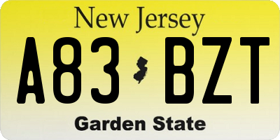 NJ license plate A83BZT