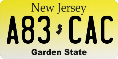 NJ license plate A83CAC