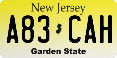 NJ license plate A83CAH
