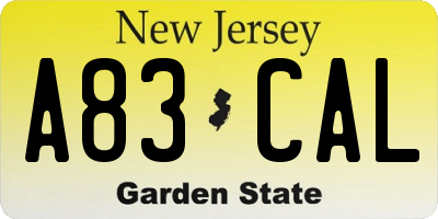 NJ license plate A83CAL