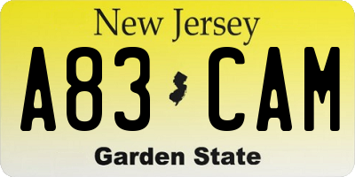 NJ license plate A83CAM