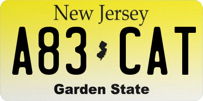 NJ license plate A83CAT