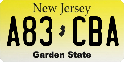 NJ license plate A83CBA