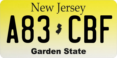 NJ license plate A83CBF