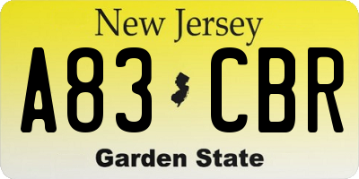NJ license plate A83CBR
