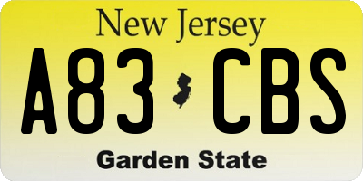 NJ license plate A83CBS