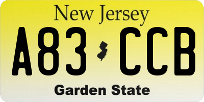 NJ license plate A83CCB