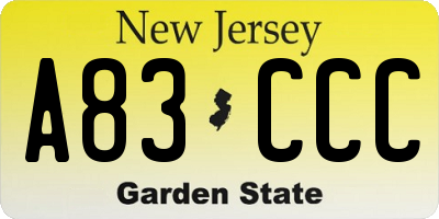 NJ license plate A83CCC