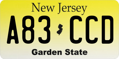 NJ license plate A83CCD