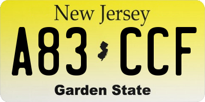 NJ license plate A83CCF