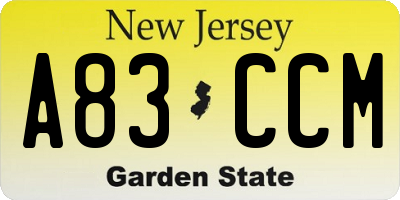 NJ license plate A83CCM