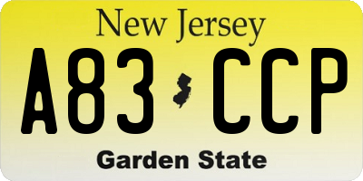 NJ license plate A83CCP
