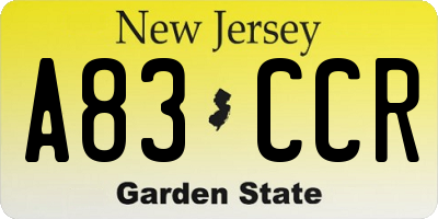 NJ license plate A83CCR