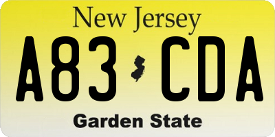 NJ license plate A83CDA