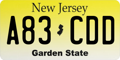 NJ license plate A83CDD