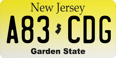 NJ license plate A83CDG