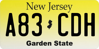 NJ license plate A83CDH