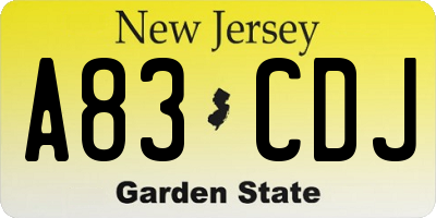 NJ license plate A83CDJ