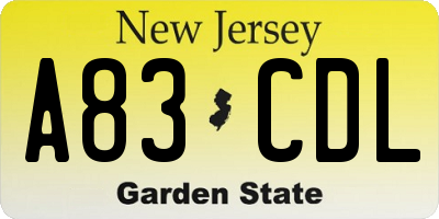 NJ license plate A83CDL