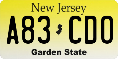NJ license plate A83CDO