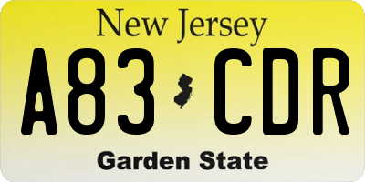 NJ license plate A83CDR