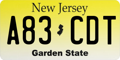 NJ license plate A83CDT