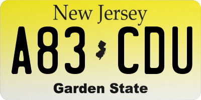 NJ license plate A83CDU