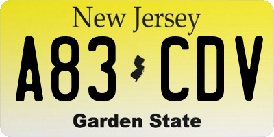 NJ license plate A83CDV