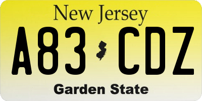 NJ license plate A83CDZ