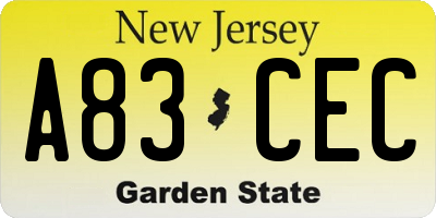 NJ license plate A83CEC