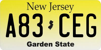 NJ license plate A83CEG