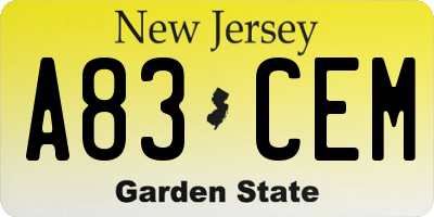 NJ license plate A83CEM