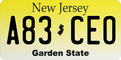 NJ license plate A83CEO