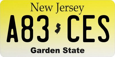 NJ license plate A83CES