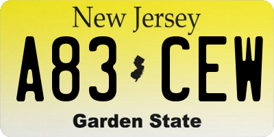 NJ license plate A83CEW