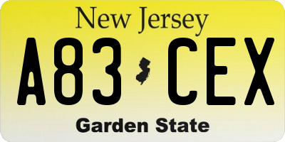 NJ license plate A83CEX