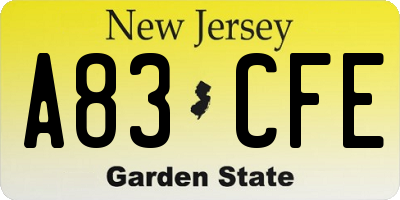 NJ license plate A83CFE