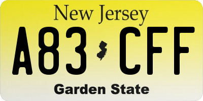 NJ license plate A83CFF
